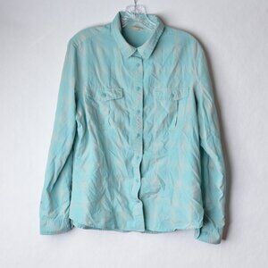 Duluth Trading Womens XL Light Blue Yellow Polyester Button Up Long Sleeve Shirt
